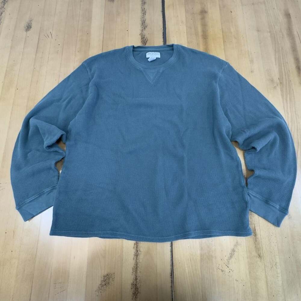Arizona Jean Co Thermal Shirt Size L Teal Cotton Waffle Knit Long Sleeve